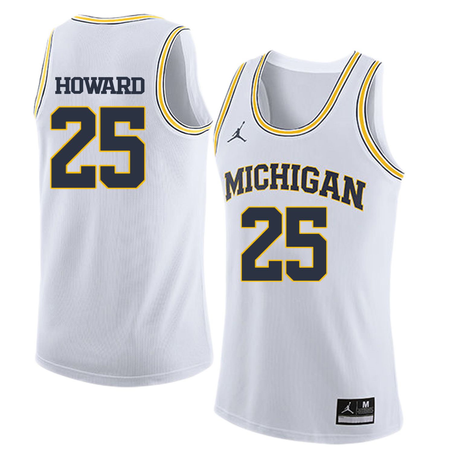 Men Jordan University of Michigan Basketball White 25 Howard Customized NCAA Jerseys